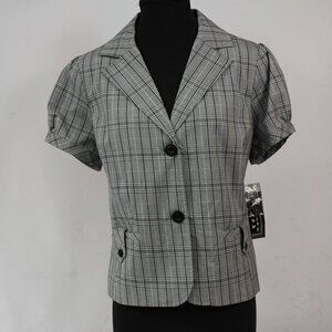Elementz NWT Short Sleeved Fitted Blazer in Grey Plaid Size‎ Large